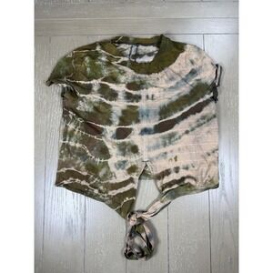 Lululemon Shirt Womens Medium 8 Tie Dye Cropped Front Tie Boho Yoga Upcycle